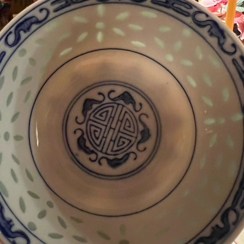 Two Porcelain Blue and White Rice grain Bowl with Bat and Lotus plant symbol. - Picture 3 of 13
